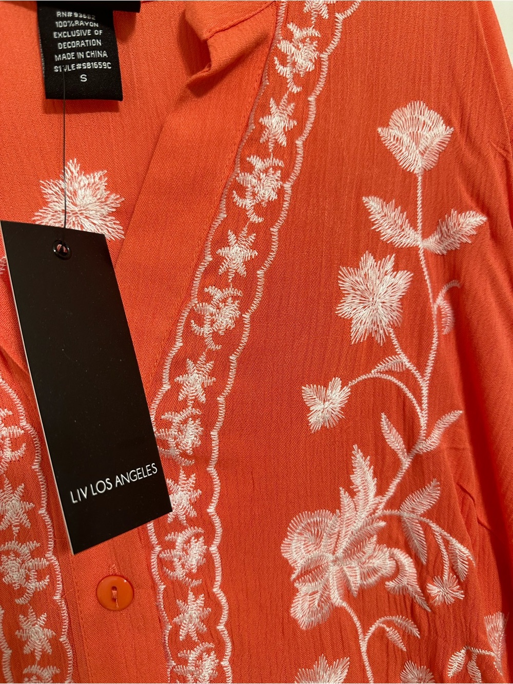 Coral Embroidered Button-Front Top - Picture 3 of 4